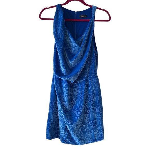 Atlein Draped Floral Design Cobalt Blue Velvet Dress Women’s Size 4 Small - Picture 2 of 12